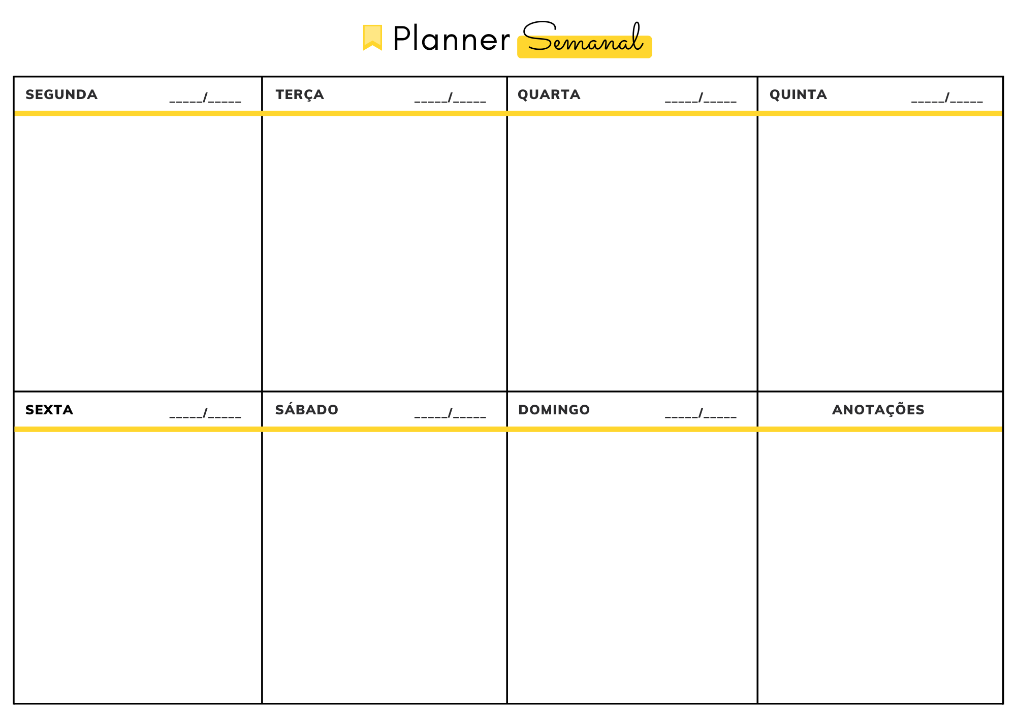 Planner Semanal - amarelo