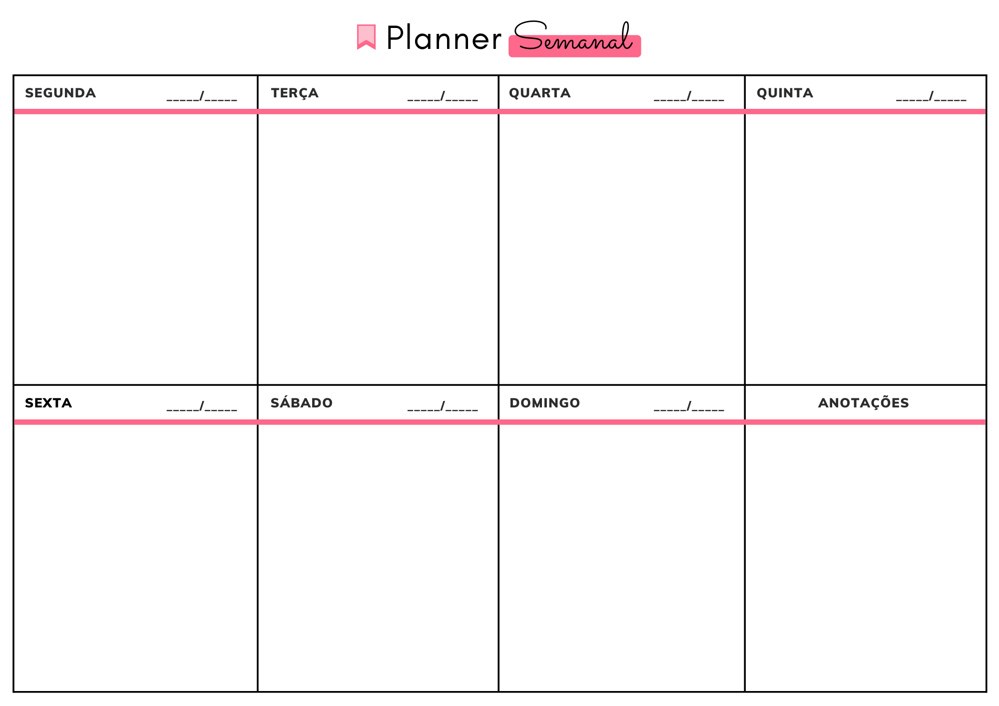 Planner Semanal - rosa