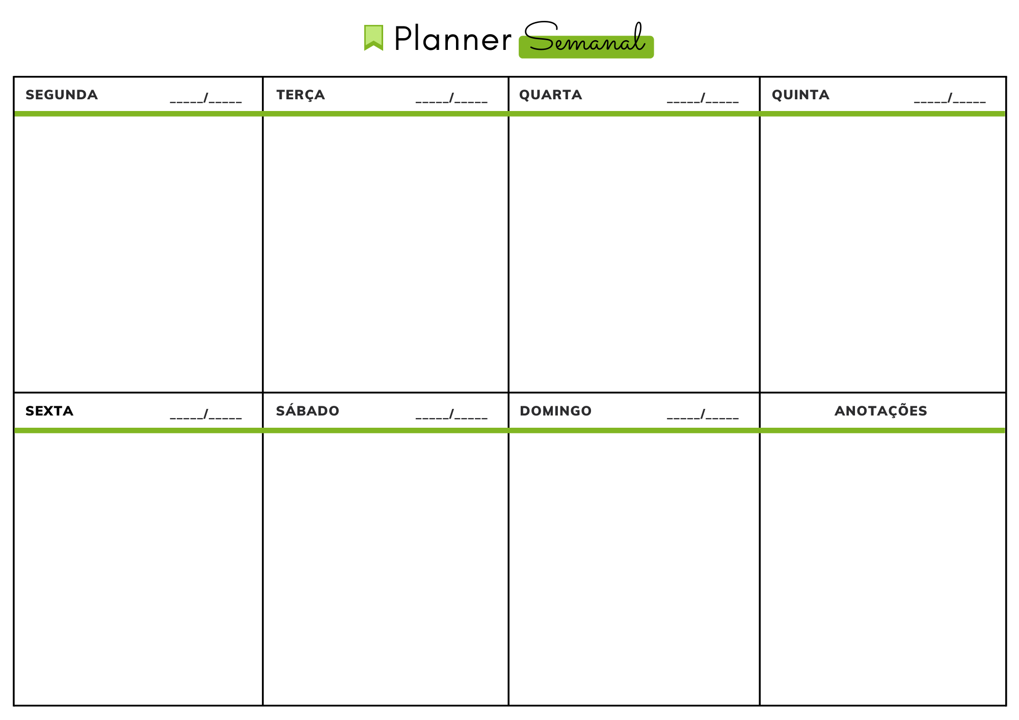 Planner Semanal - verde