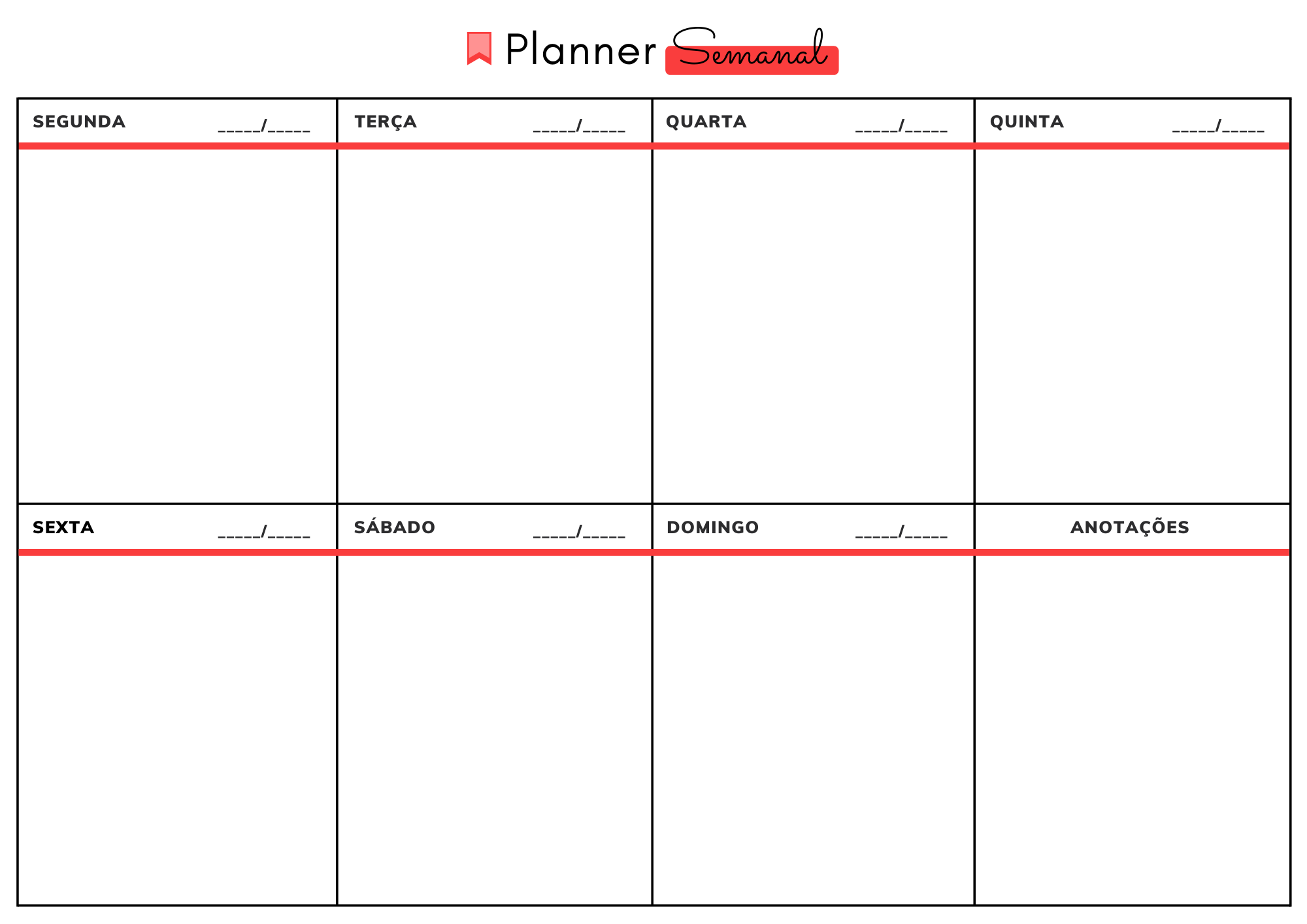 Planner Semanal - vermelho